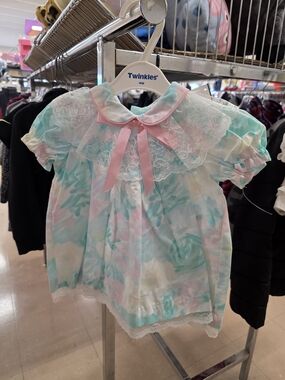 Pastel Floral Lace Collar Heirloom Dress - Pink & Mint